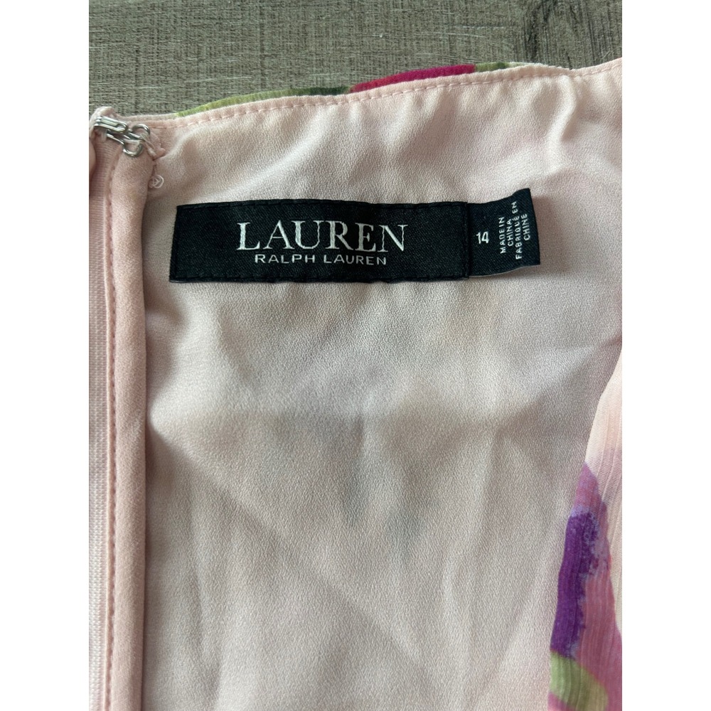 Lauren Ralph Lauren Pink Floral Maxi Dress Ruffle Brooch Romantic  Size 14 - Picture 4 of 7